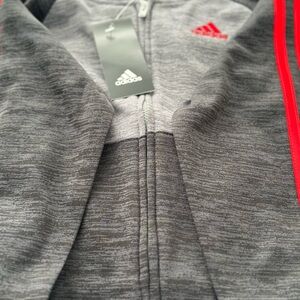 Adidas Performance Full-Zip Track Jacket Gray Red Stripes